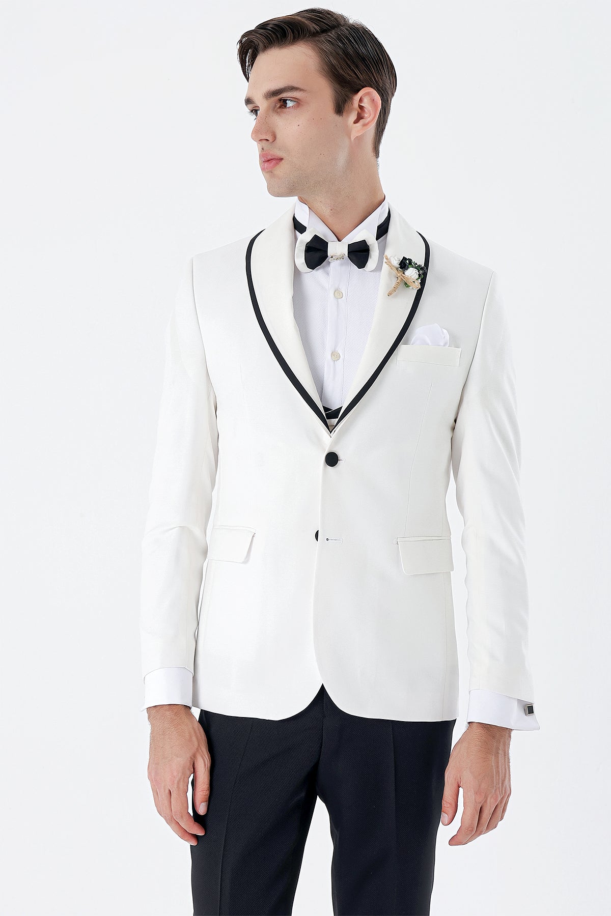 Slim-Fit Tuxedo Suit - White