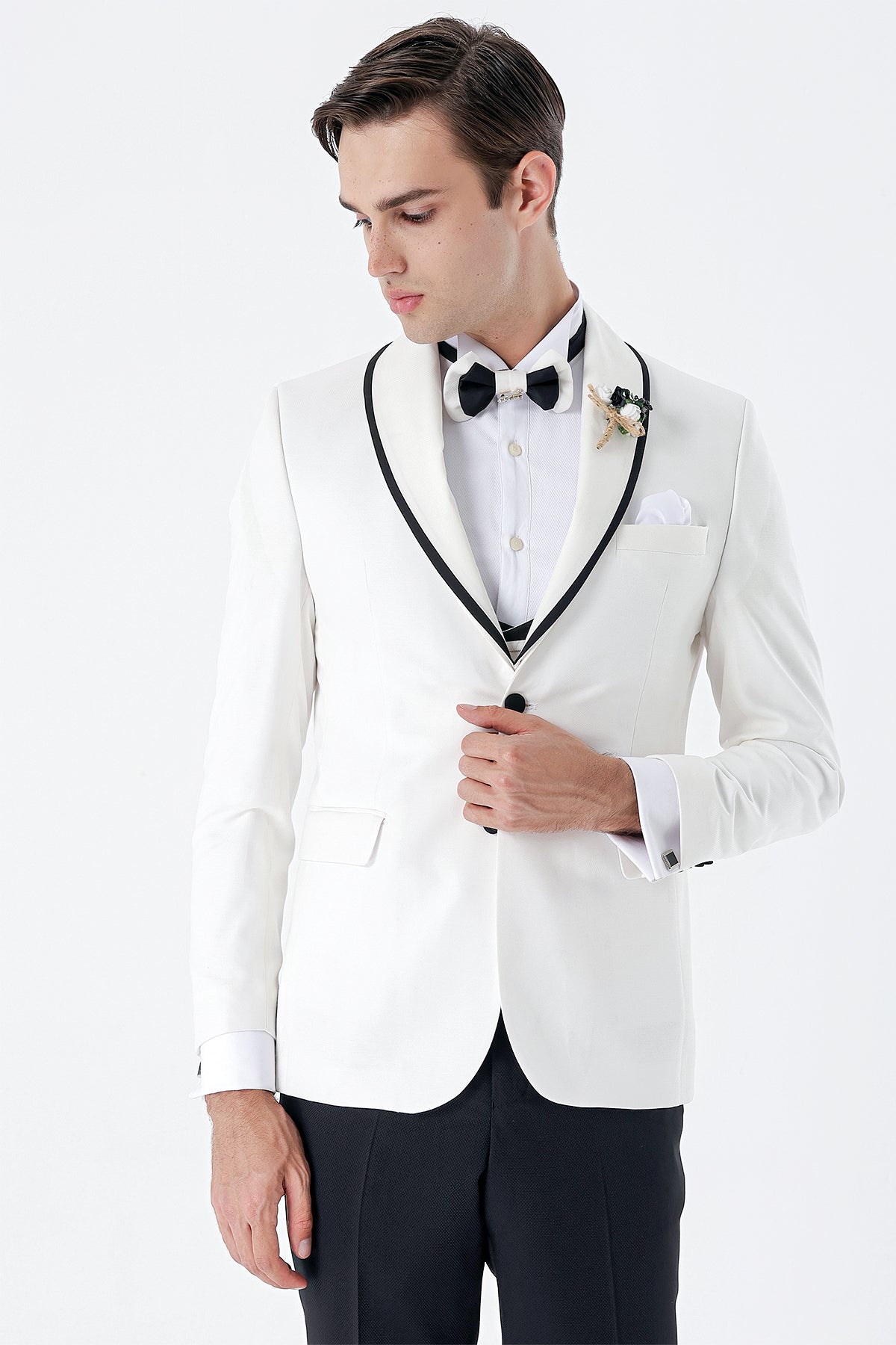 Slim-Fit Tuxedo Suit - White