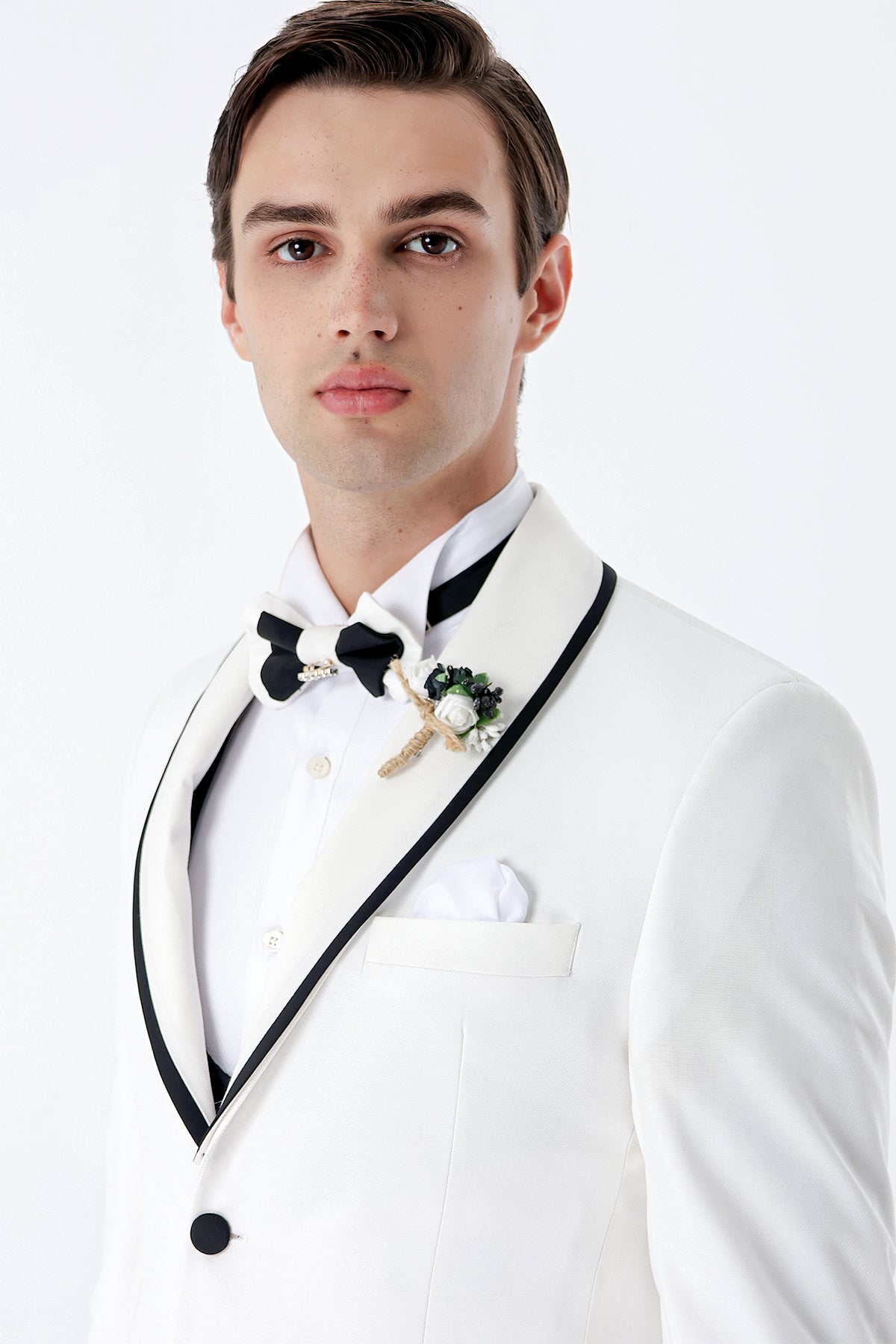 Slim-Fit Tuxedo Suit - White