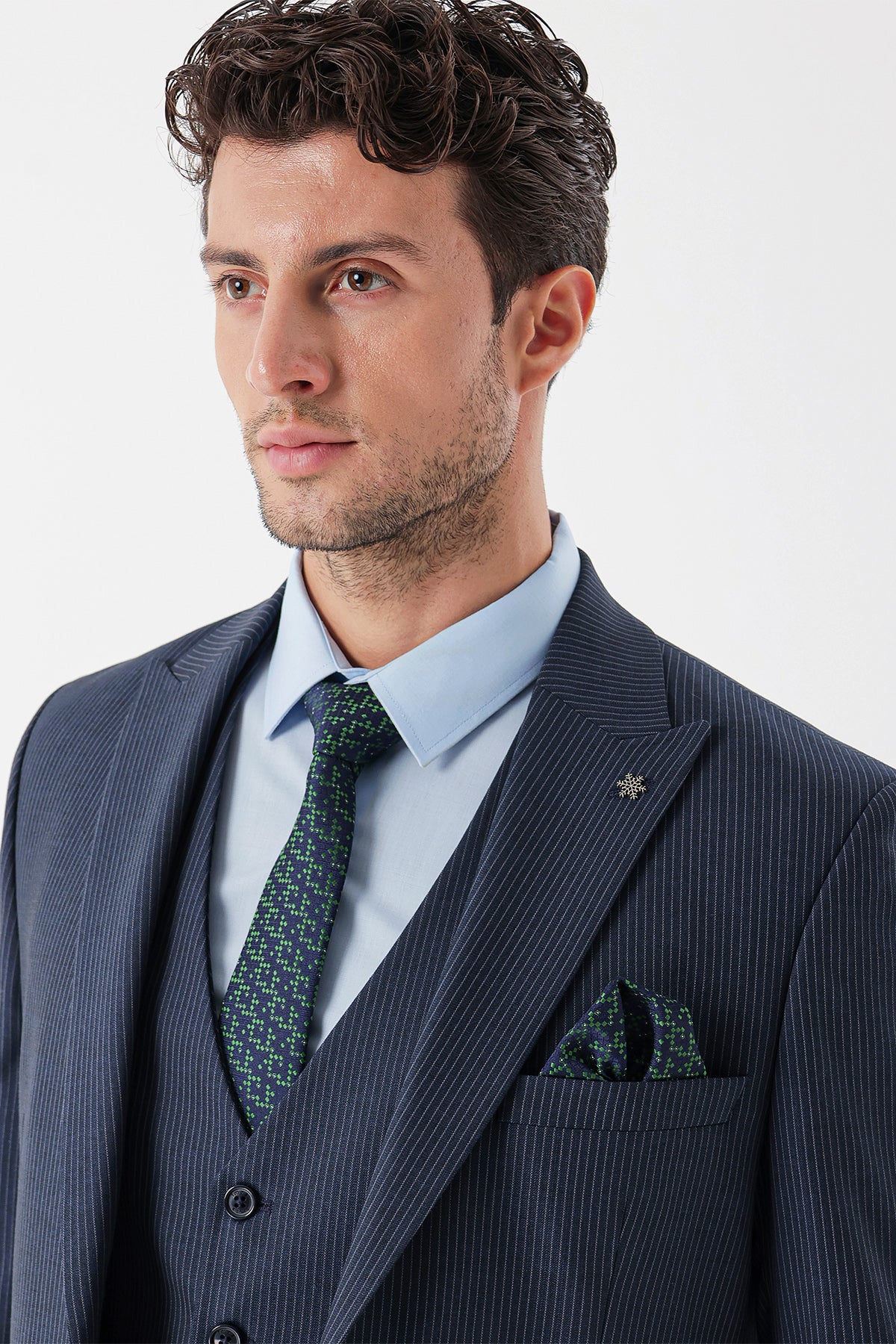 Slim-Fit Striped Vest Suit - Navy