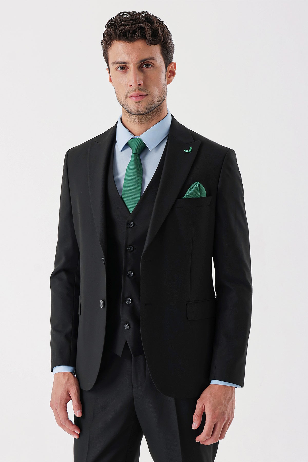 Slim-Fit Vest Suit - Black