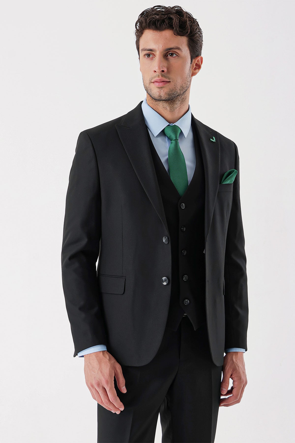 Slim-Fit Vest Suit - Black