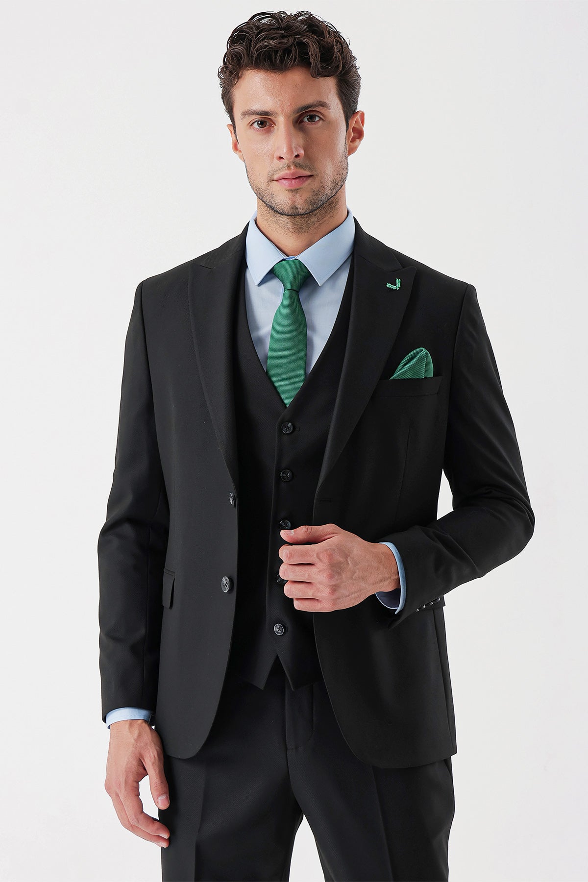 Slim-Fit Vest Suit - Black