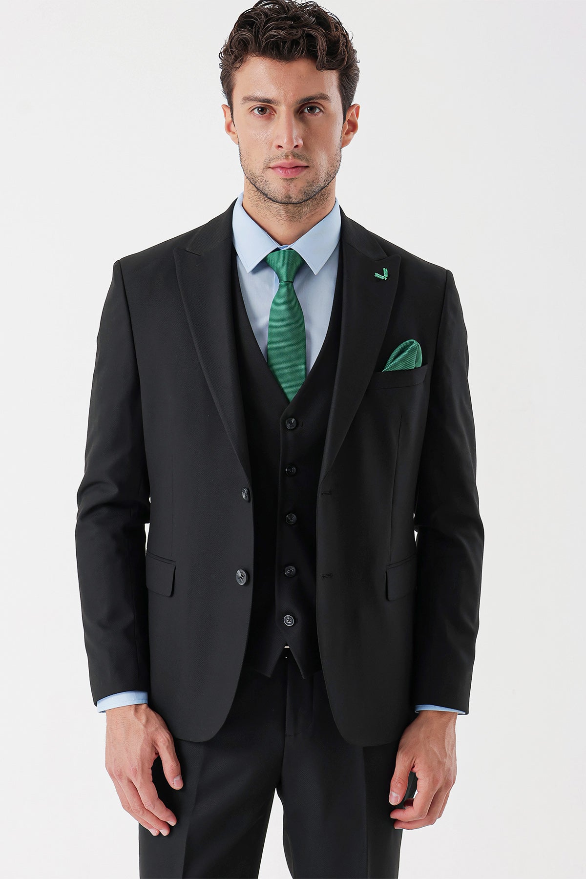 Slim-Fit Vest Suit - Black