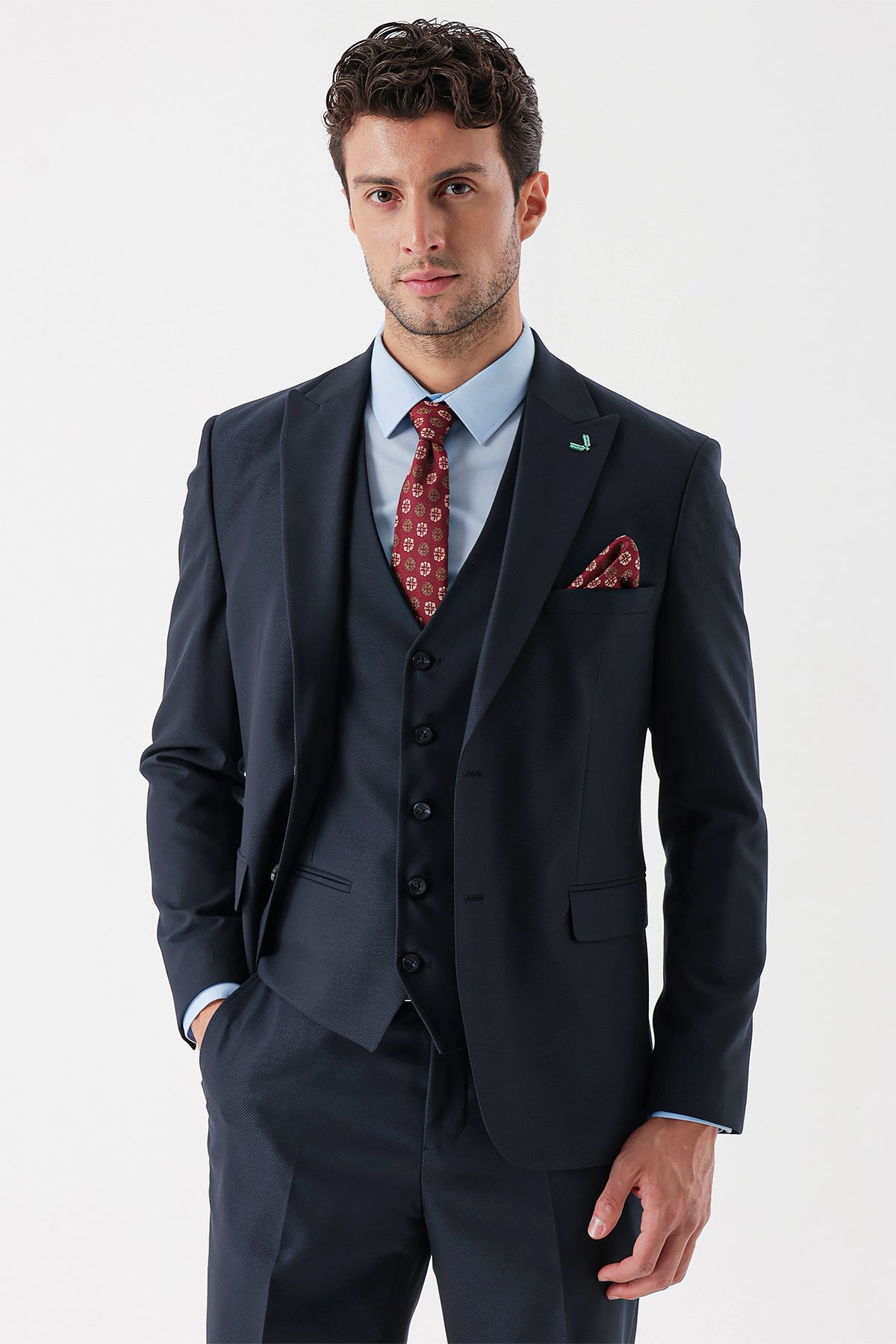 Slim-Fit Vest Suit - Navy