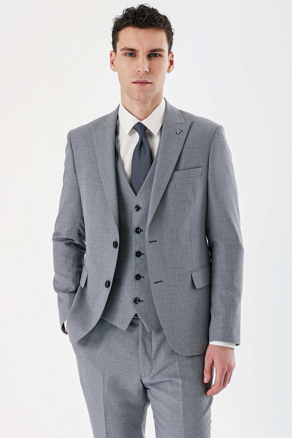 Slim-Fit Vest Suit - Light Grey