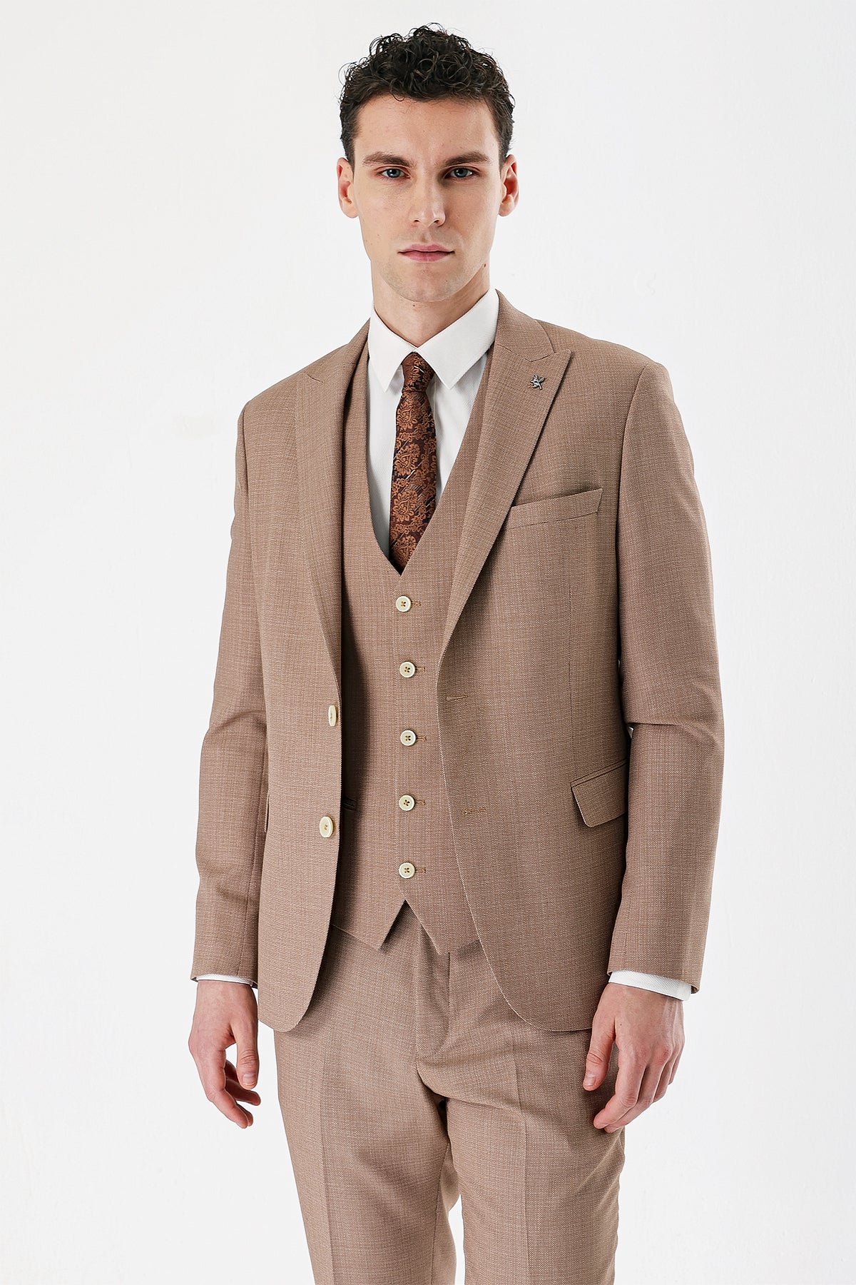 Slim-Fit Vest Suit - Beige