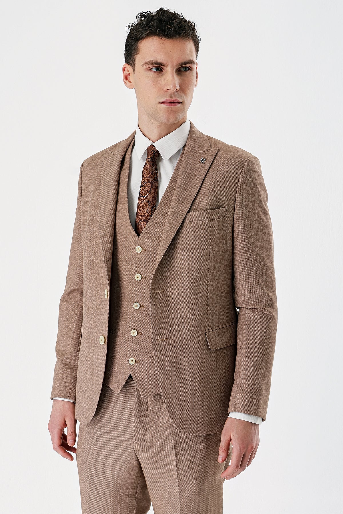 Slim-Fit Vest Suit - Beige