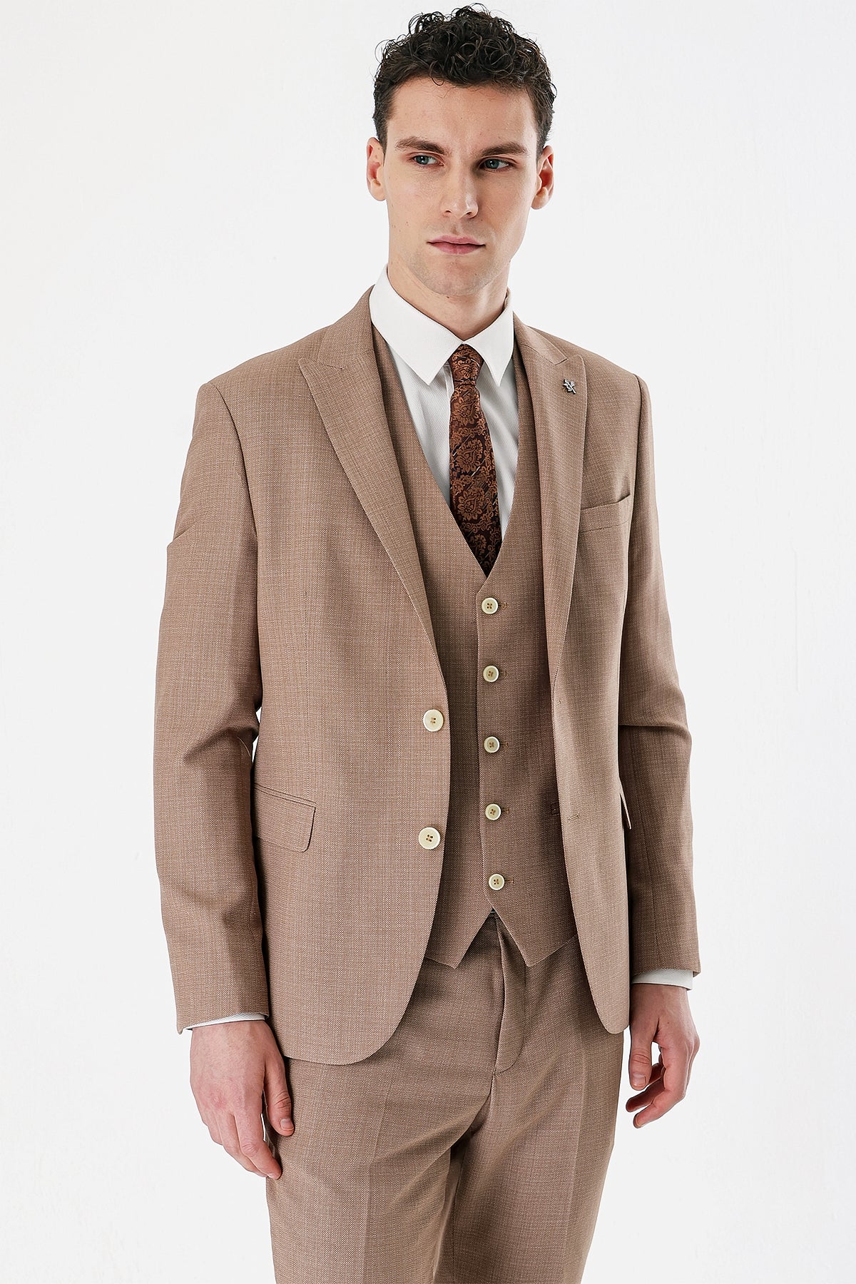 Slim-Fit Vest Suit - Beige