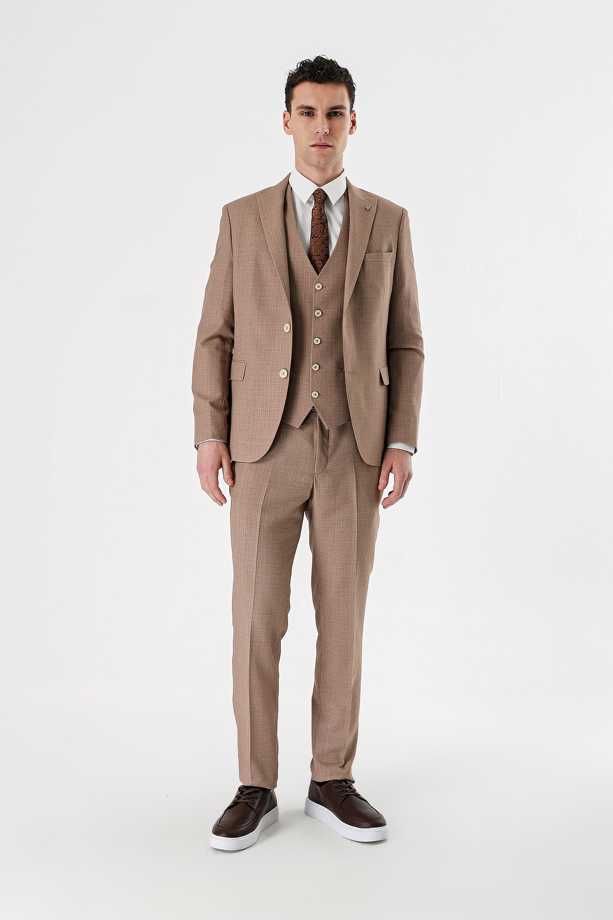 Slim-Fit Vest Suit - Beige