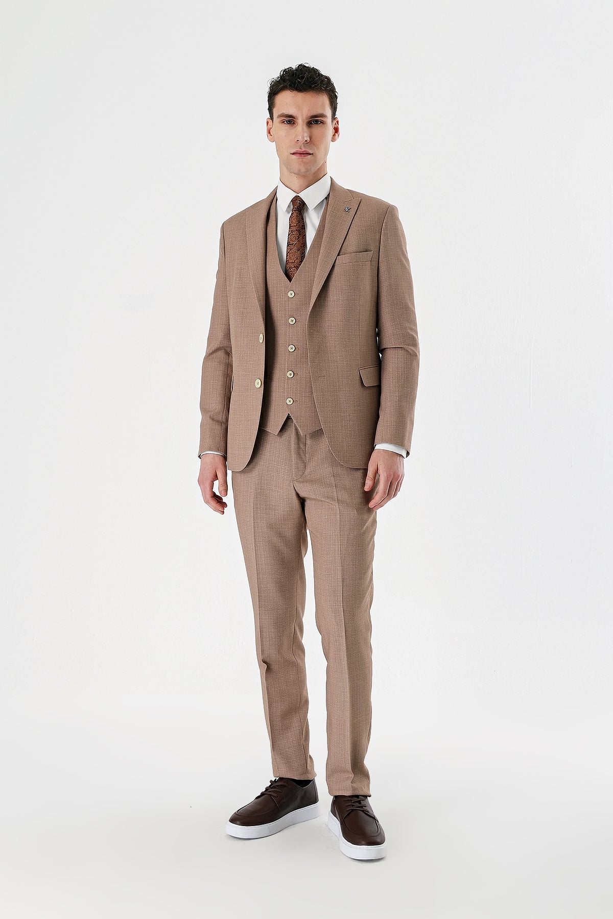 Slim-Fit Vest Suit - Beige