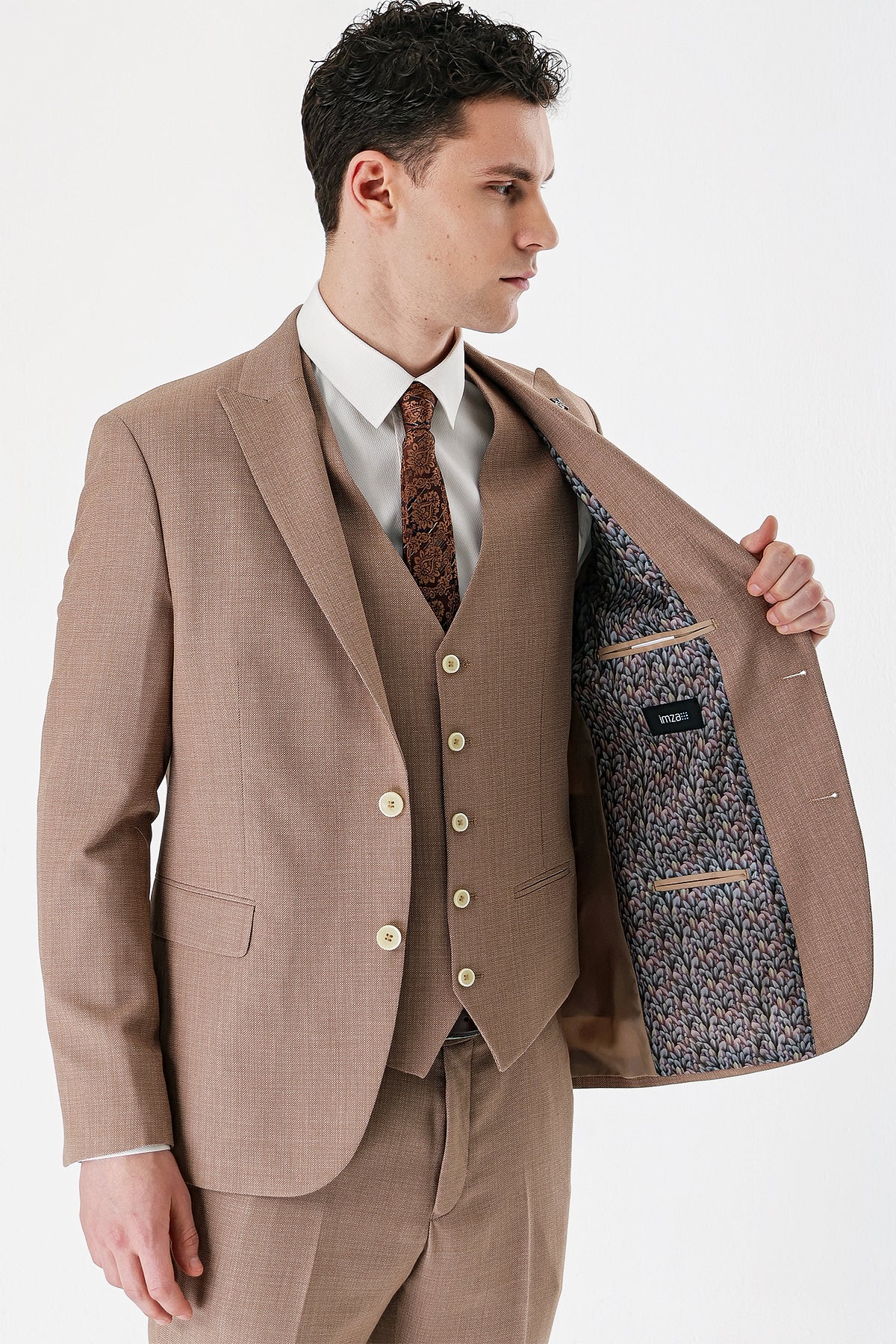 Slim-Fit Vest Suit - Beige