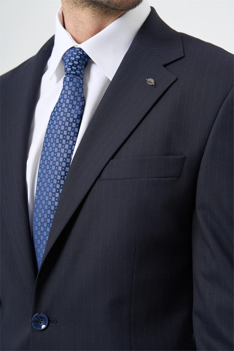 Slim-Fit Striped Vest Suit - Navy