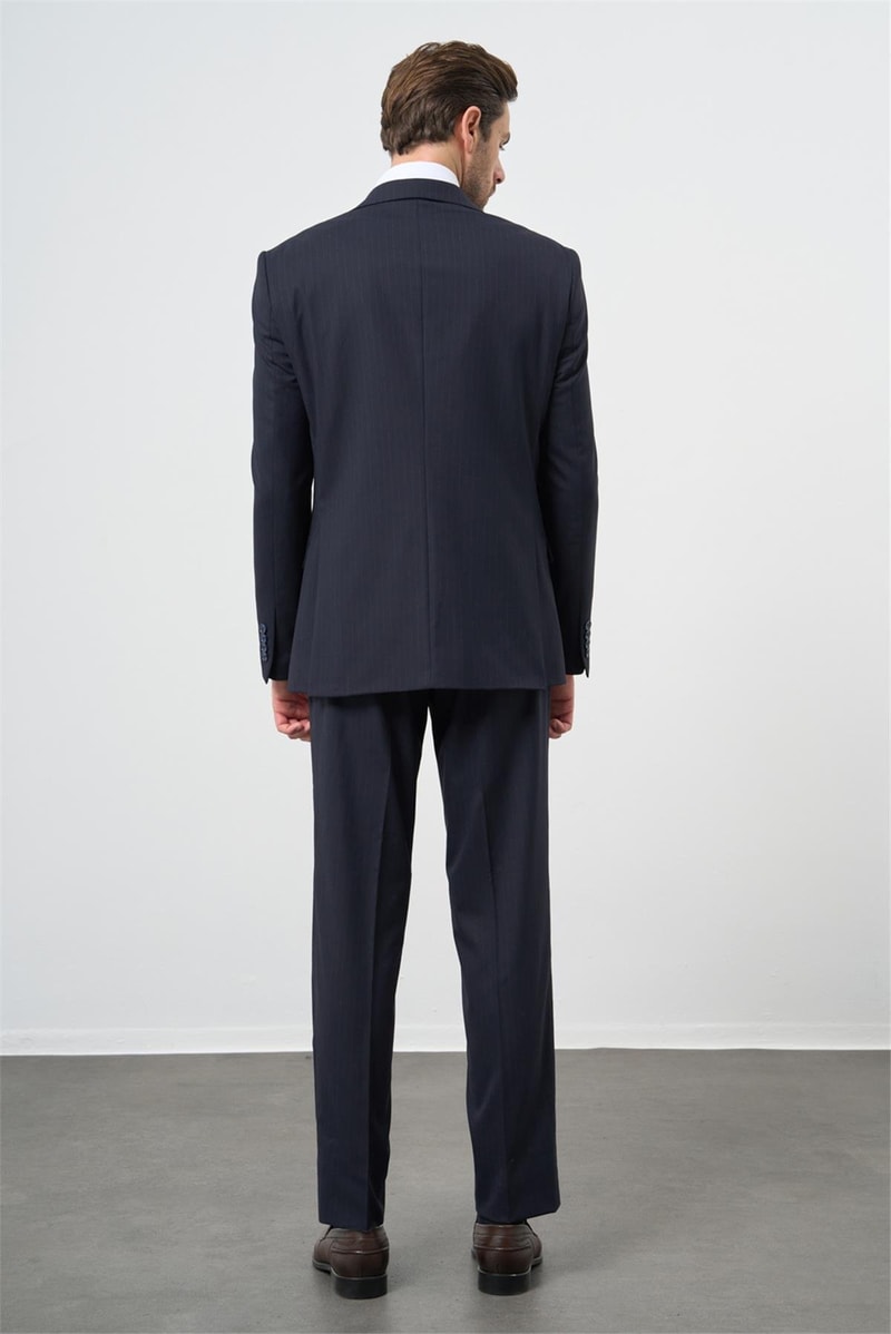 Slim-Fit Striped Vest Suit - Navy