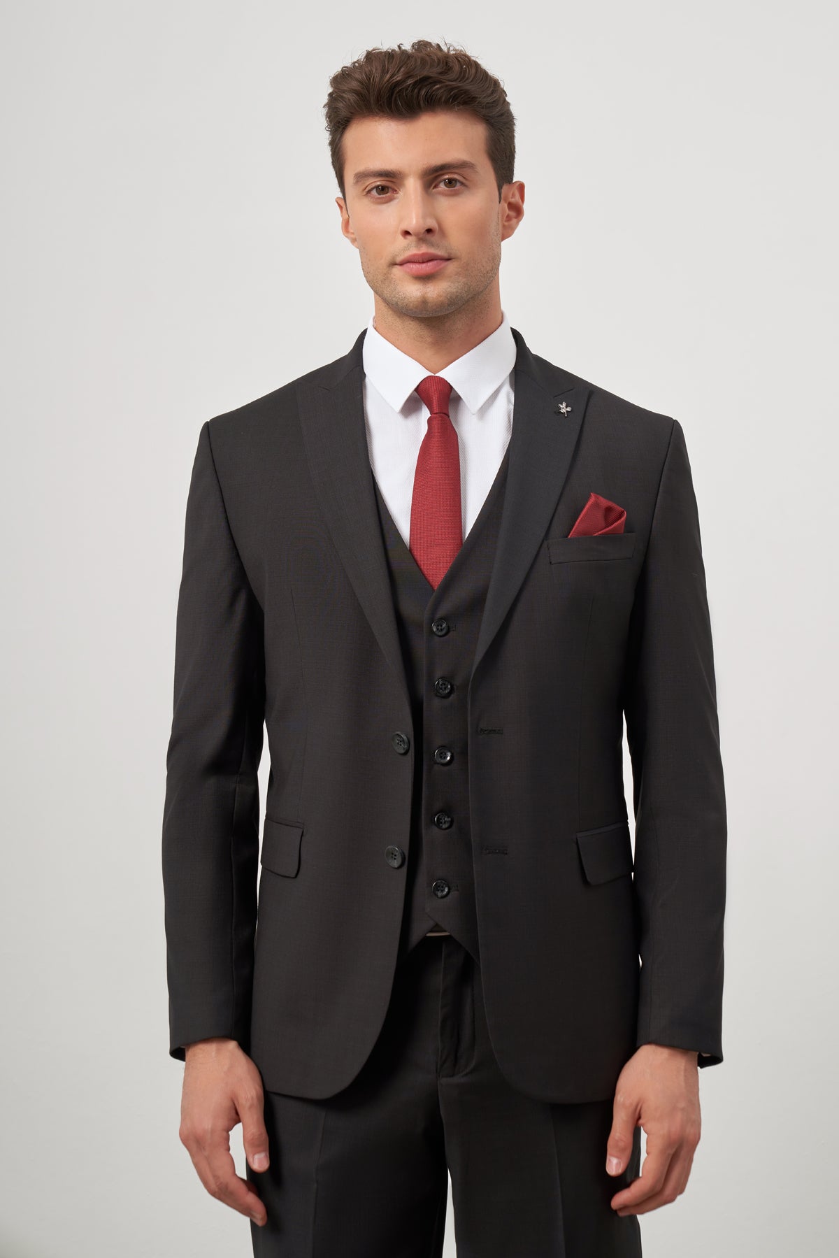 Slim-Fit Vest Suit - Black