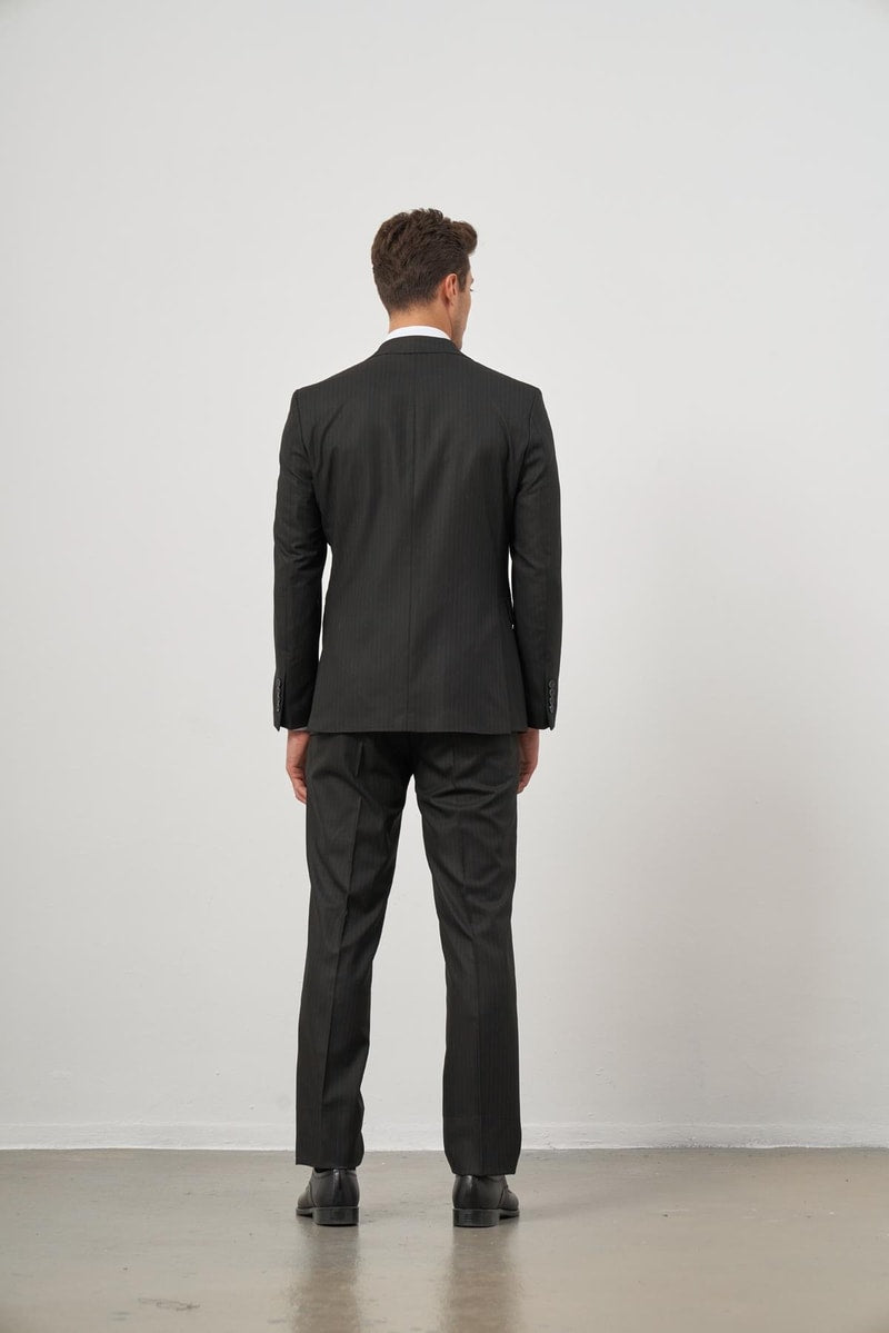 Slim-Fit Striped Vest Suit - Black