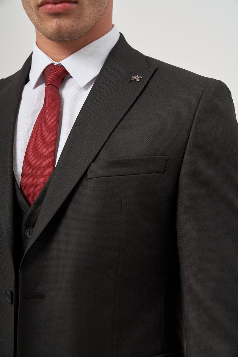 Slim-Fit Vest Suit - Black