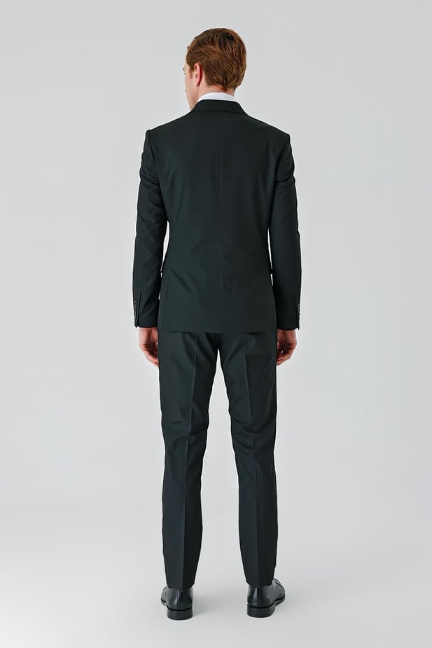 Slim-Fit Double-Breasted Suit - Black