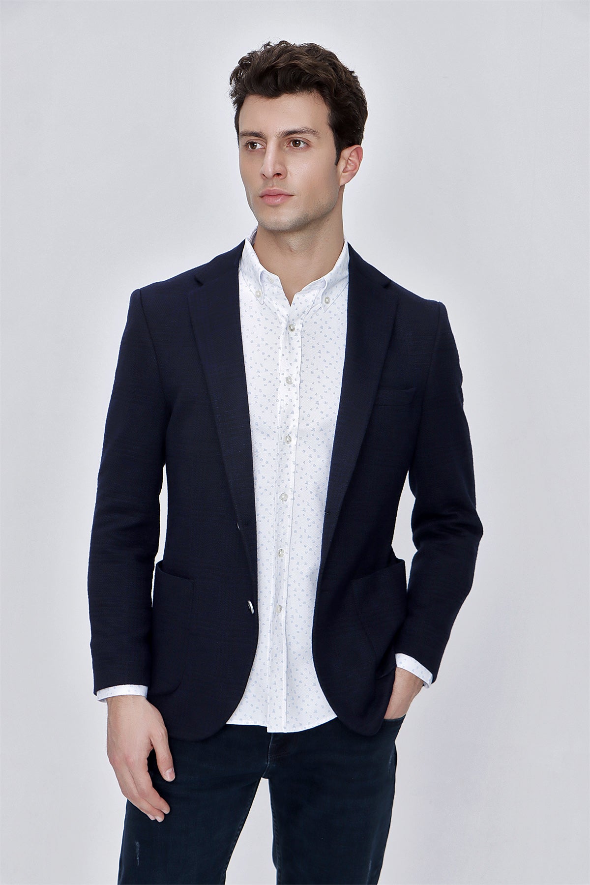 Slim-Fit Casual Blazer - Dark Navy