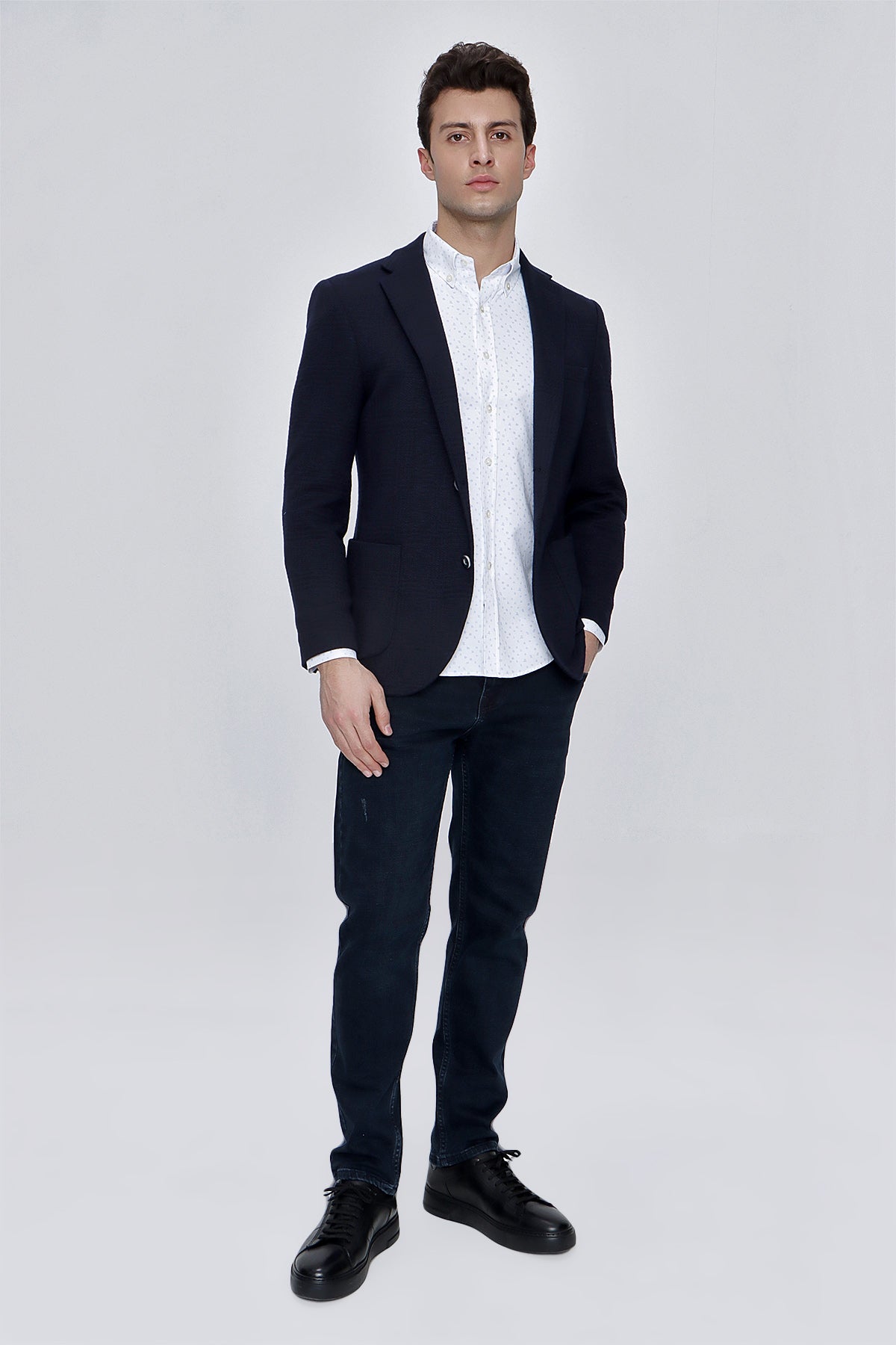 Slim-Fit Casual Blazer - Dark Navy