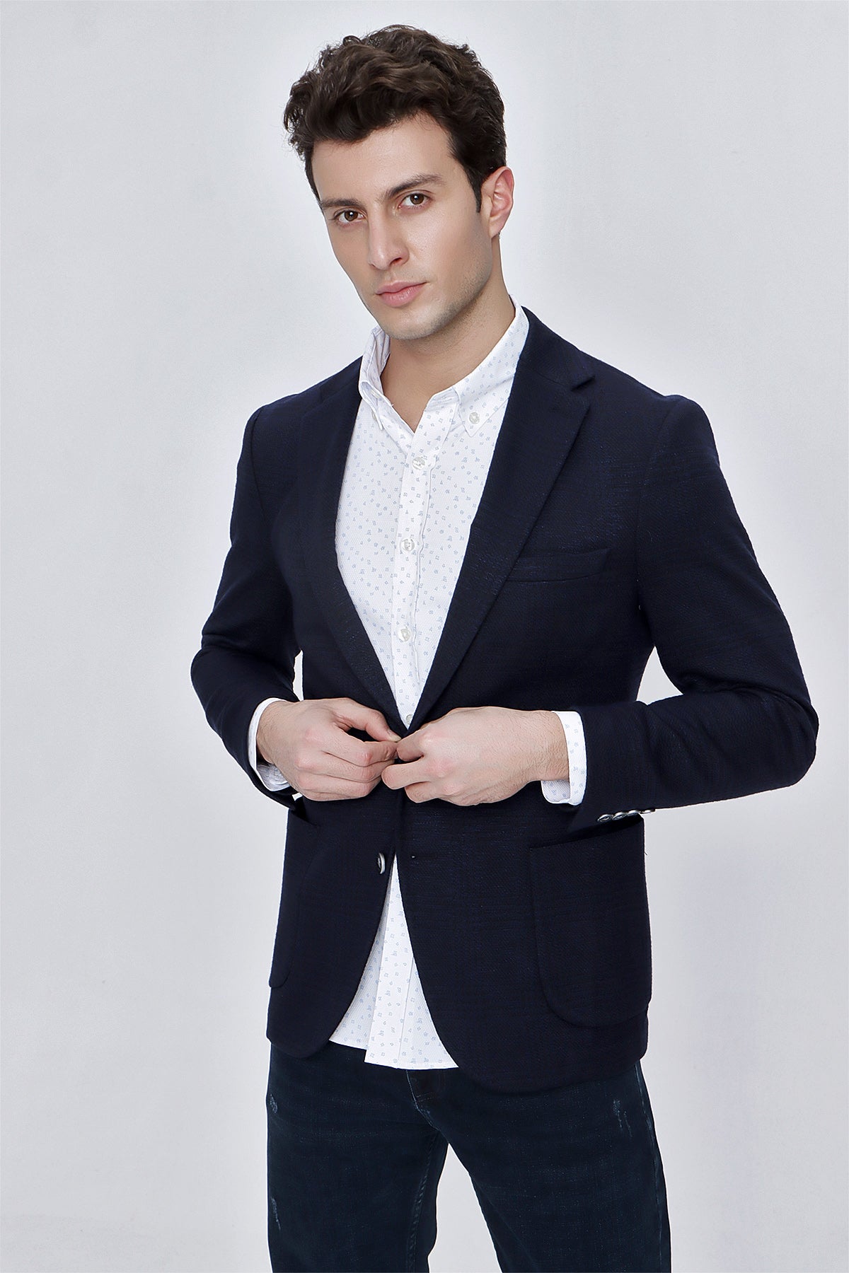 Slim-Fit Casual Blazer - Dark Navy