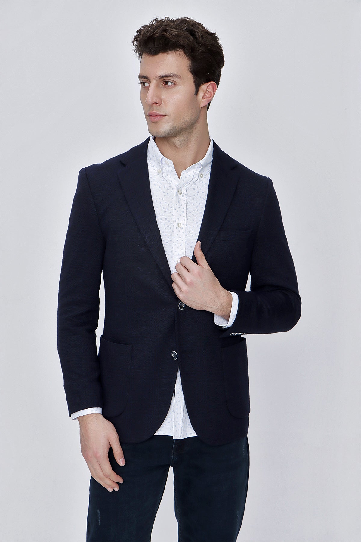 Slim-Fit Casual Blazer - Dark Navy