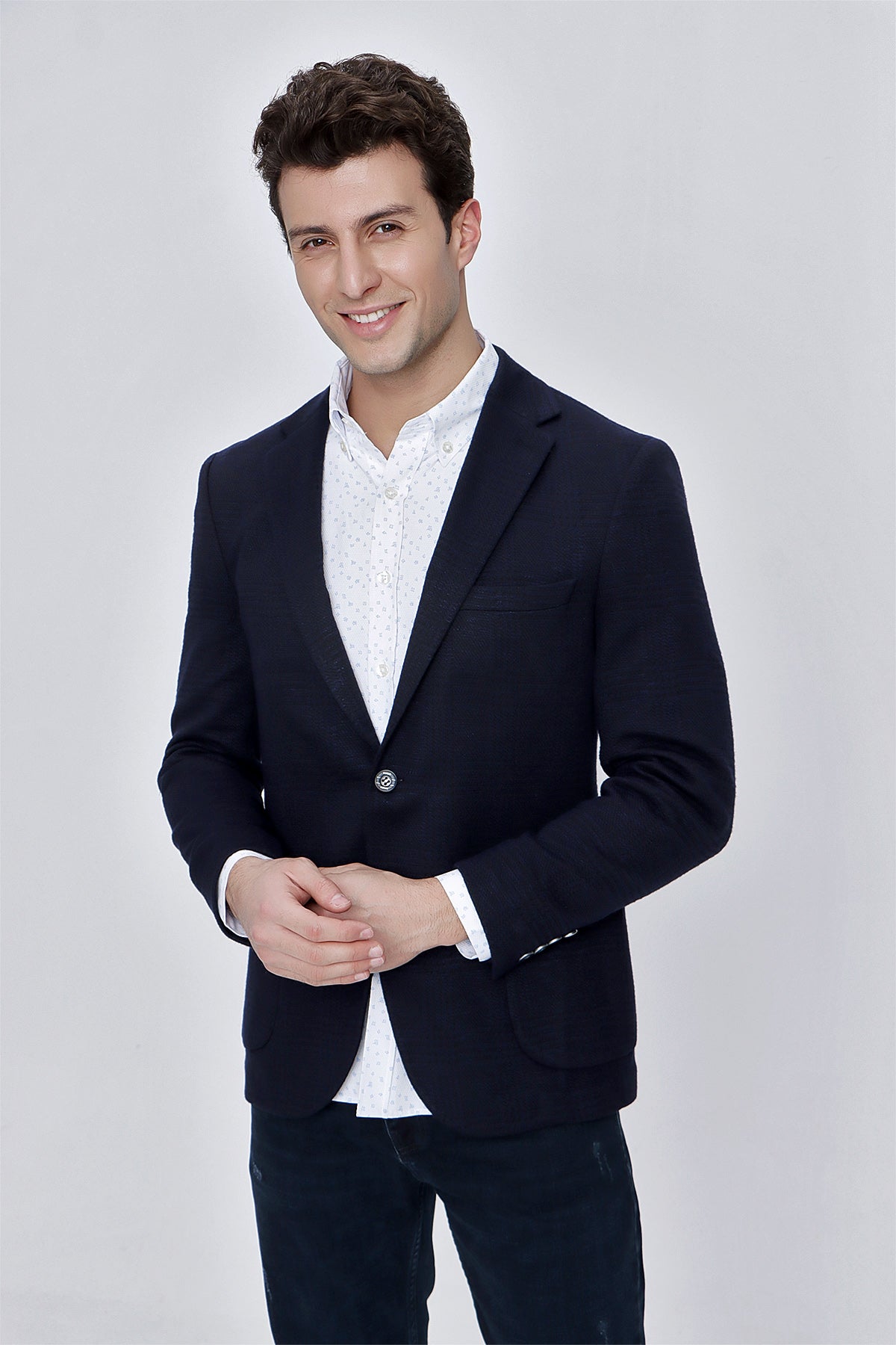 Slim-Fit Casual Blazer - Dark Navy