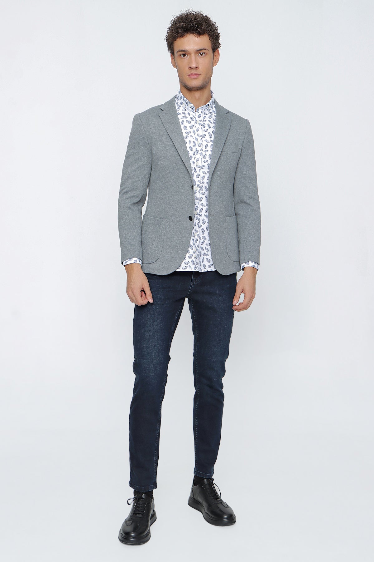 Slim-Fit Casual Blazer - Grey