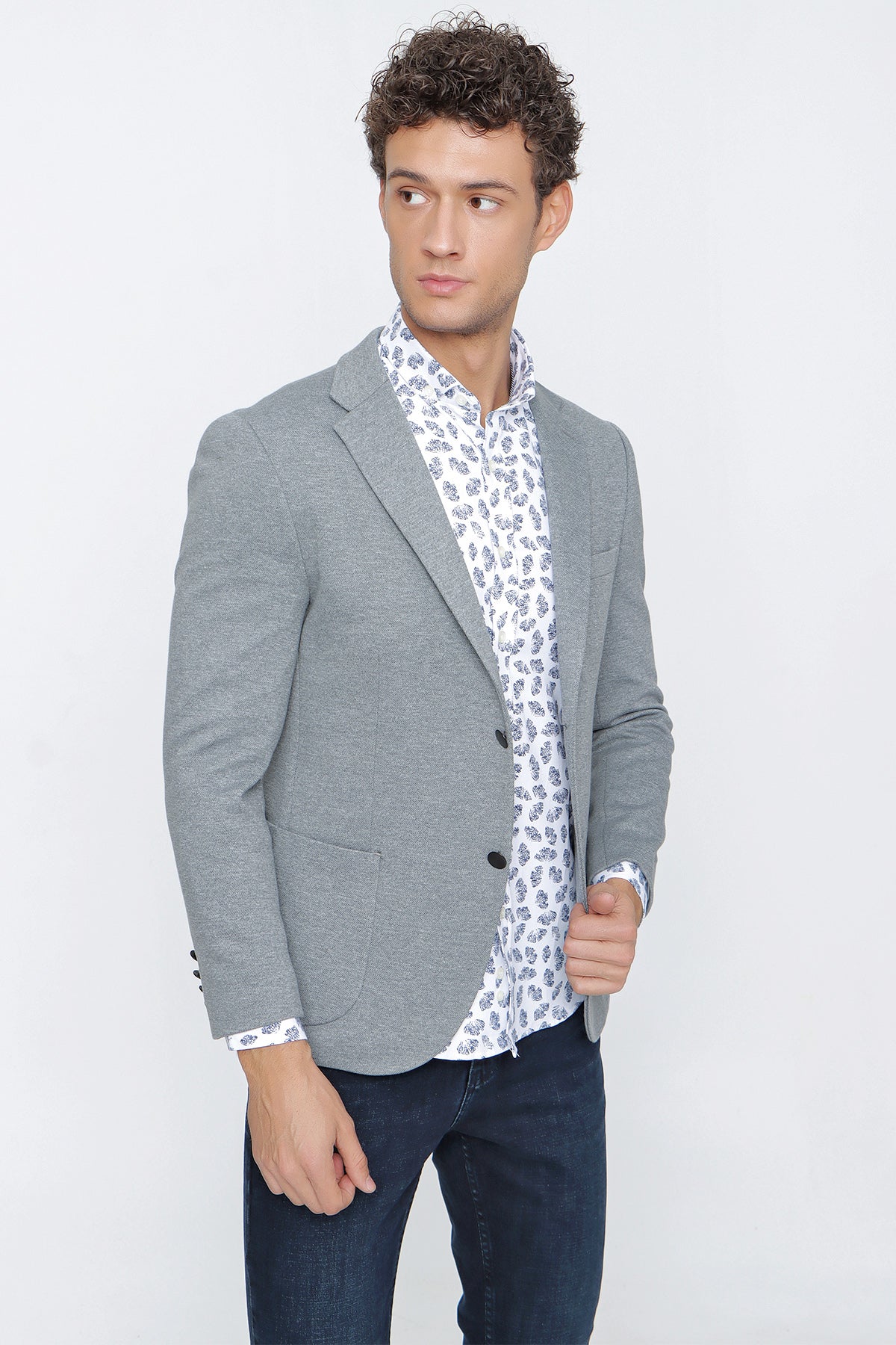 Slim-Fit Casual Blazer - Grey