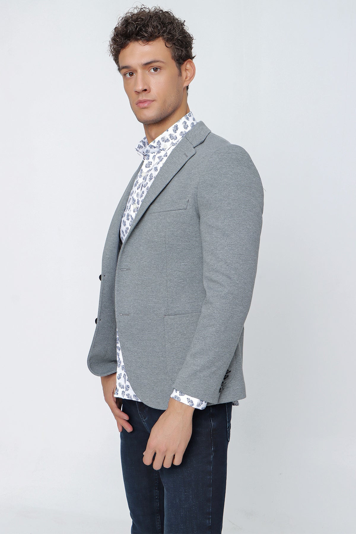 Slim-Fit Casual Blazer - Grey