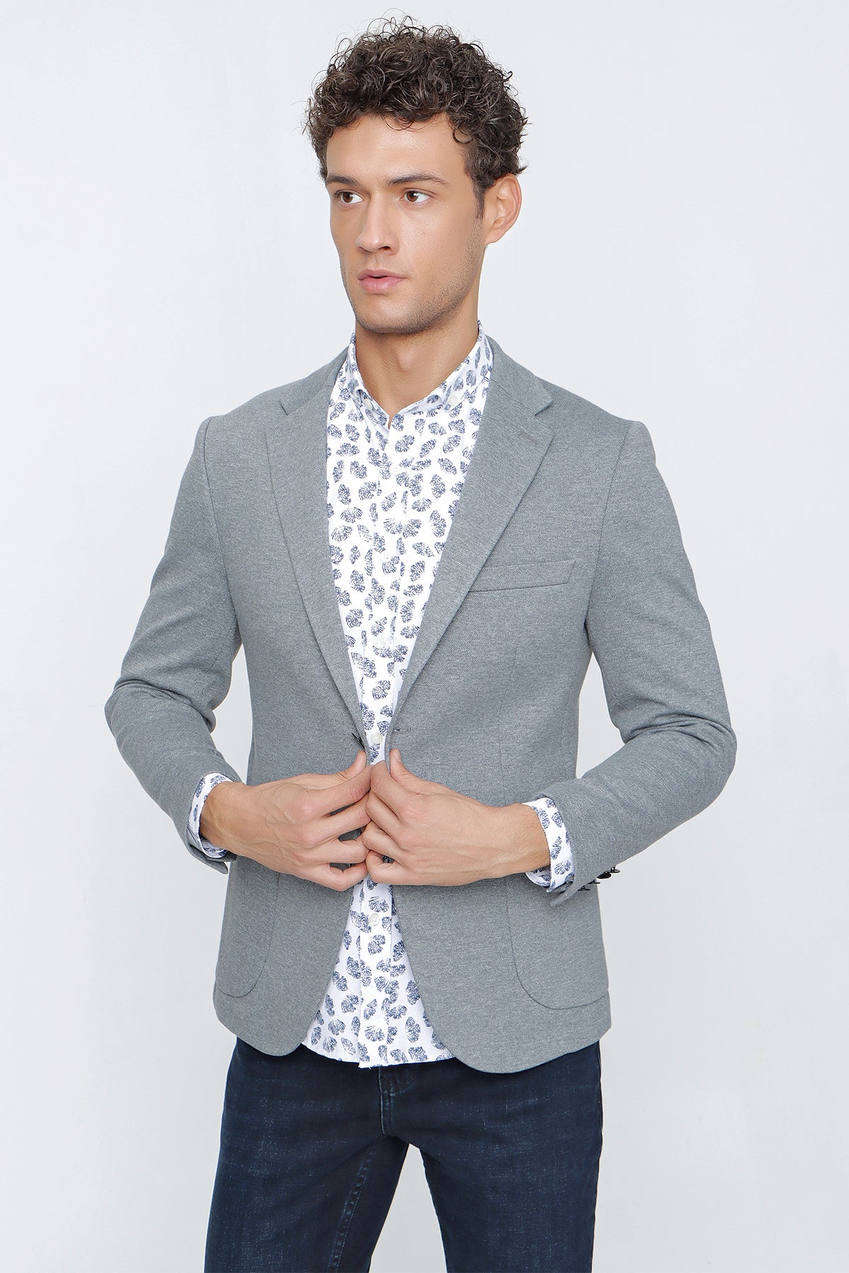 Slim-Fit Casual Blazer - Grey