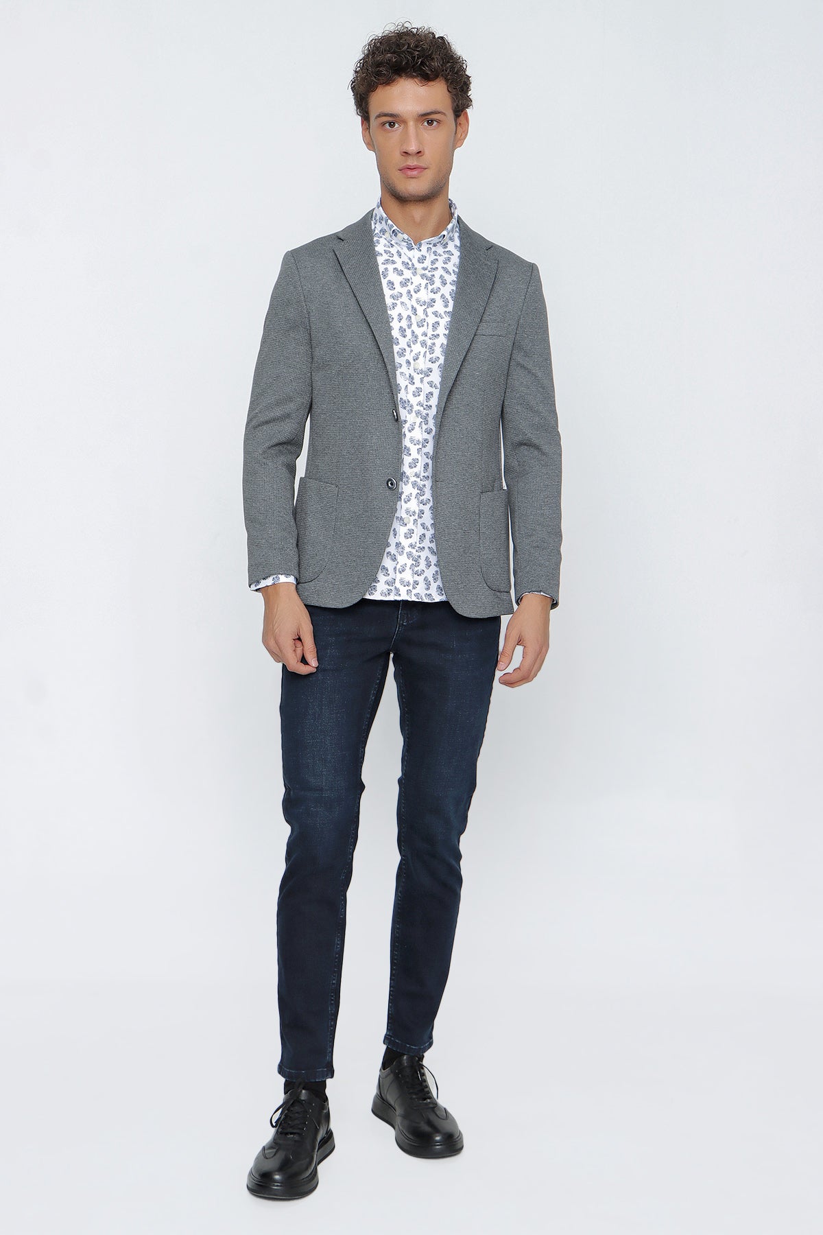 Slim-Fit Casual Blazer - Dark Grey