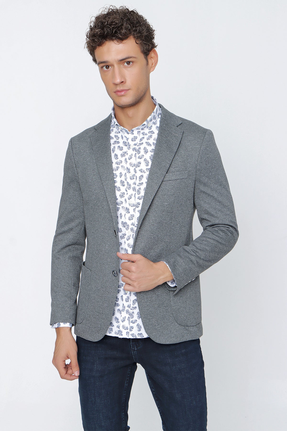 Slim-Fit Casual Blazer - Dark Grey