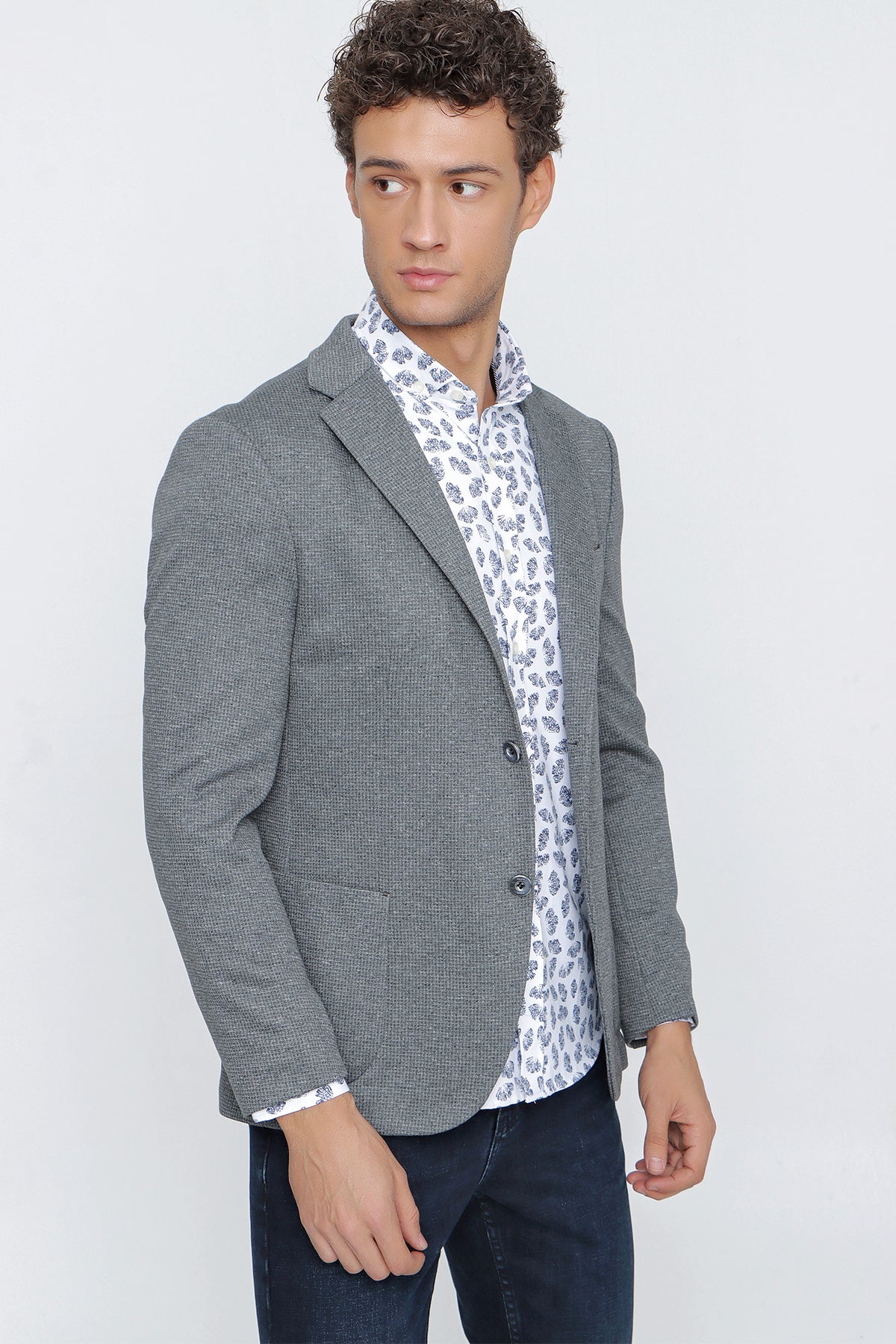 Slim-Fit Casual Blazer - Dark Grey