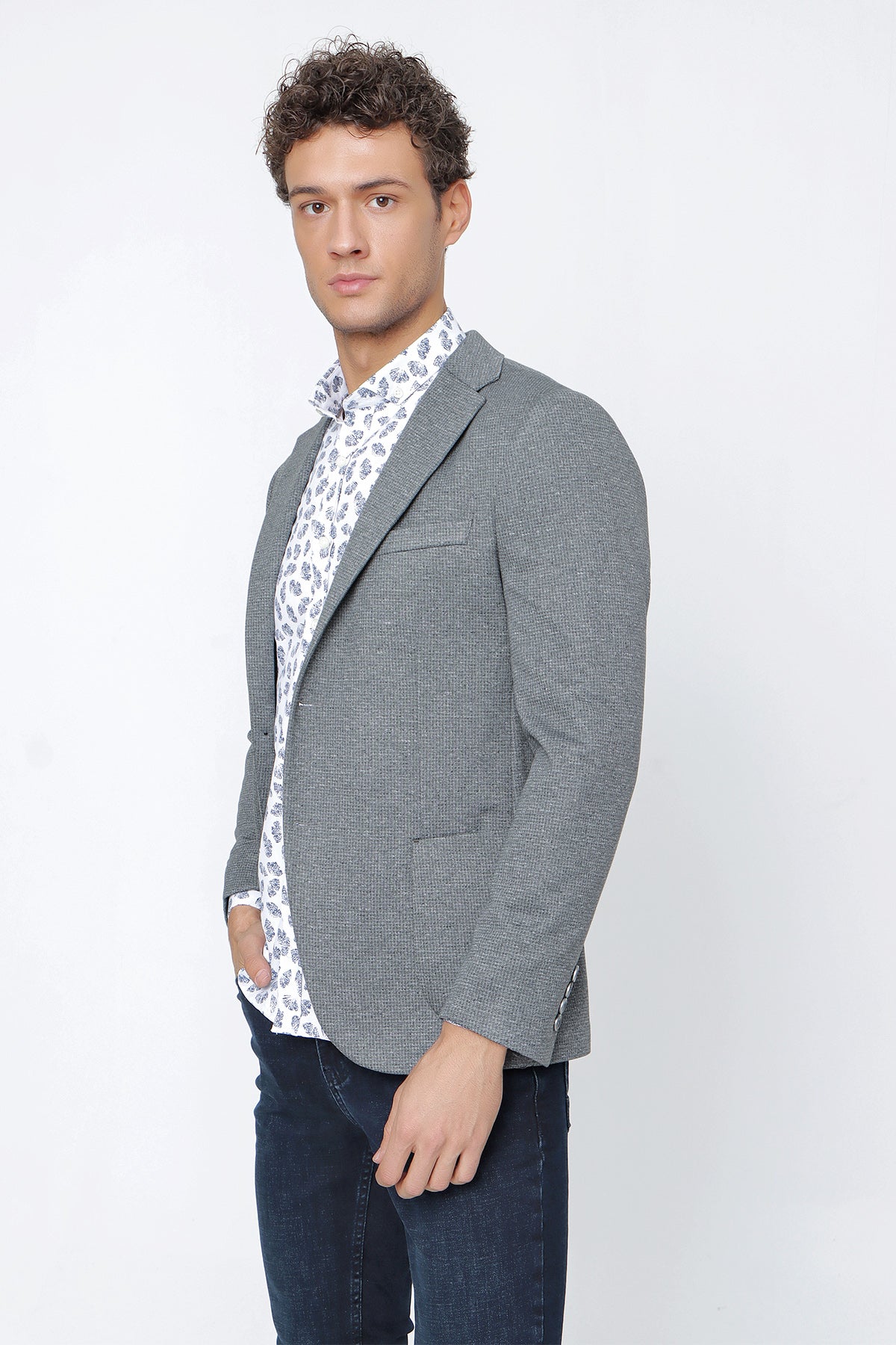 Slim-Fit Casual Blazer - Dark Grey