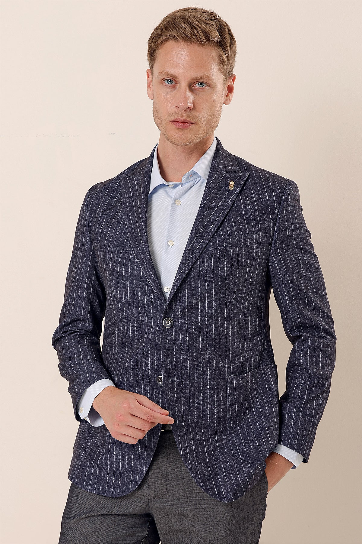 Slim-Fit Casual Blazer - Navy