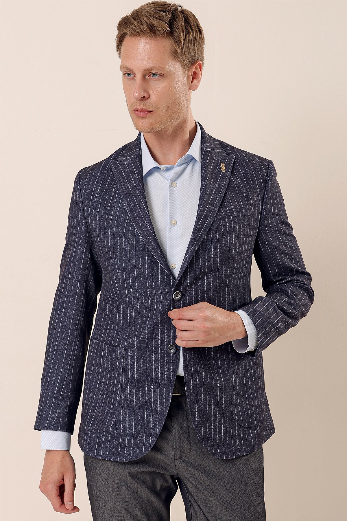 Slim-Fit Casual Blazer - Navy