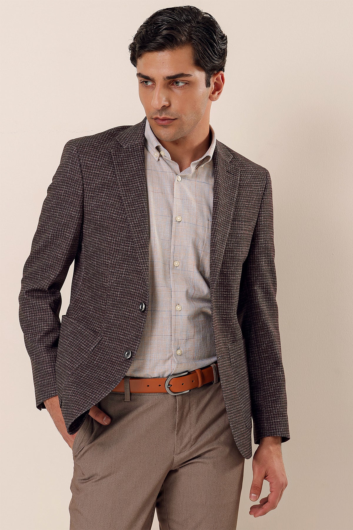 Slim-Fit Casual Blazer - Brown