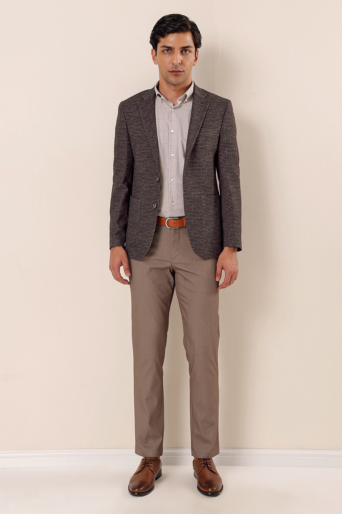 Slim-Fit Casual Blazer - Brown