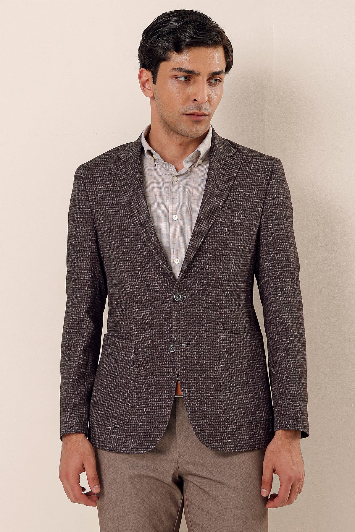 Slim-Fit Casual Blazer - Brown