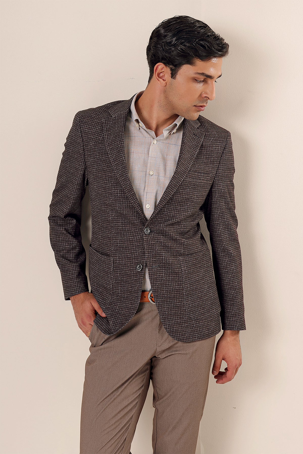 Slim-Fit Casual Blazer - Brown