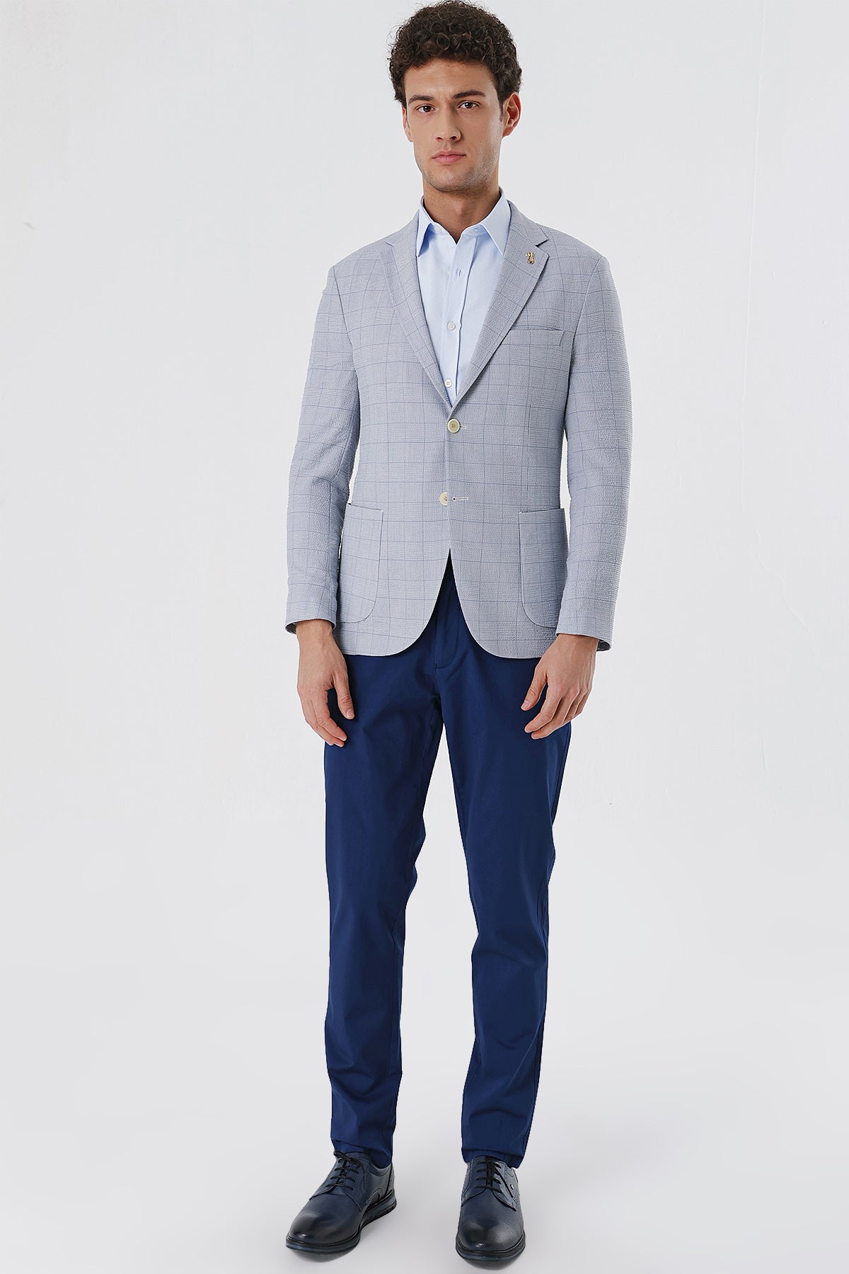 Slim-Fit Casual Blazer - Light Blue