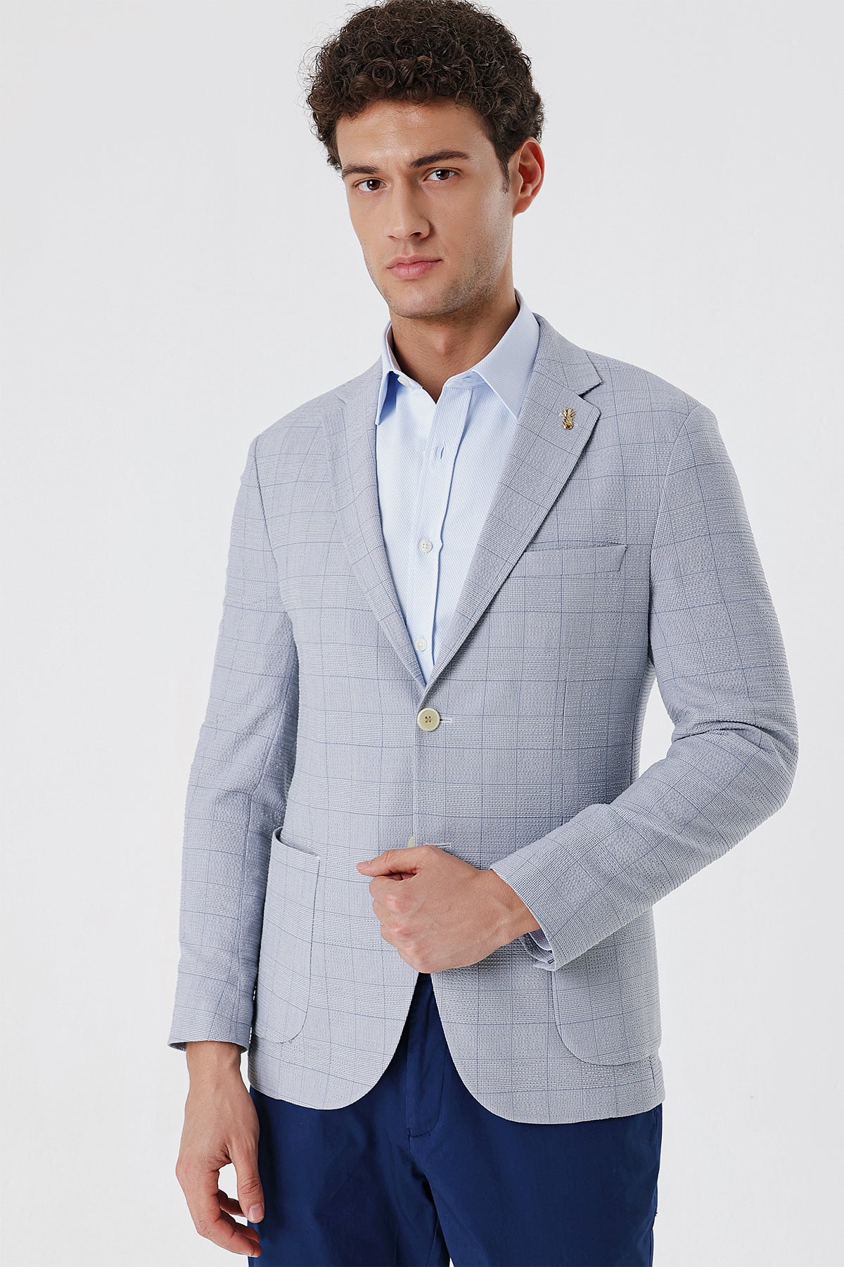 Slim-Fit Casual Blazer - Light Blue