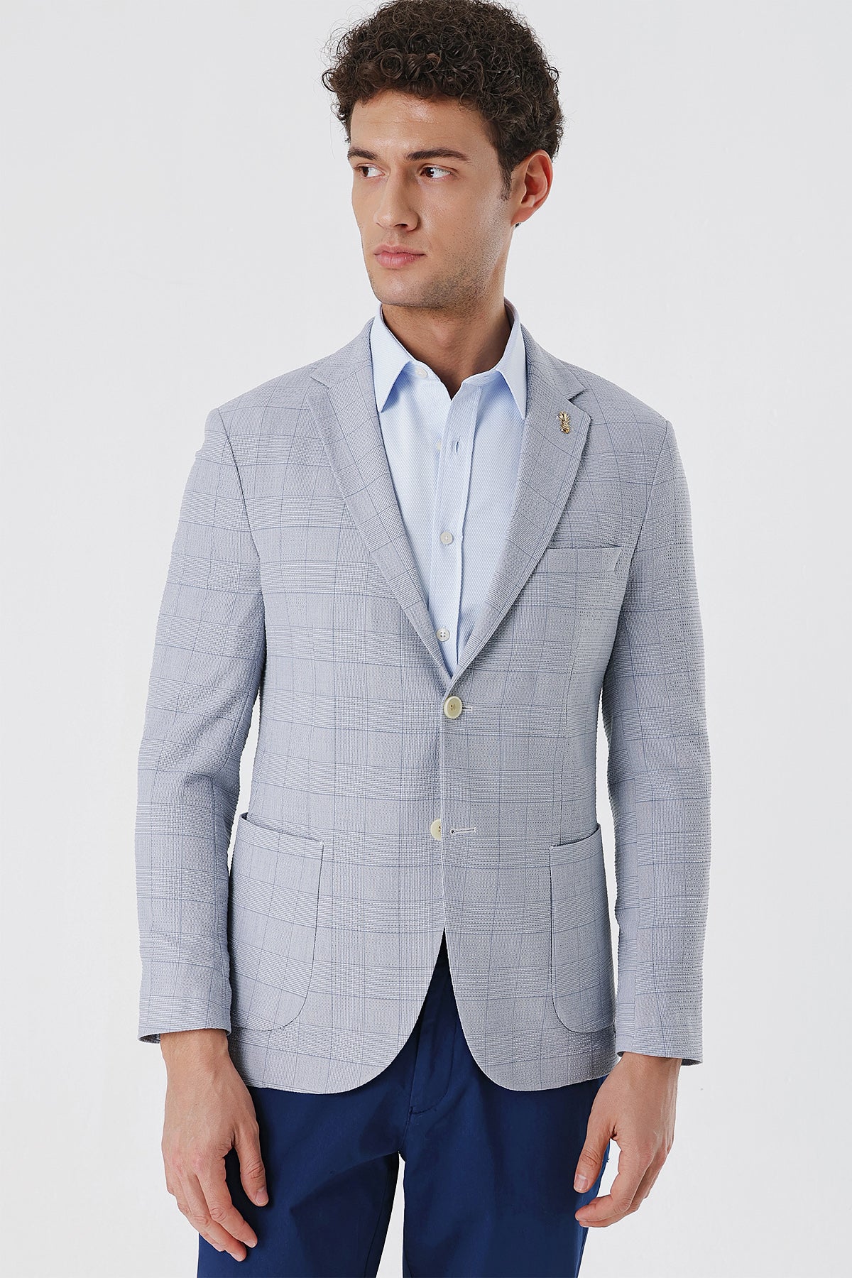 Slim-Fit Casual Blazer - Light Blue