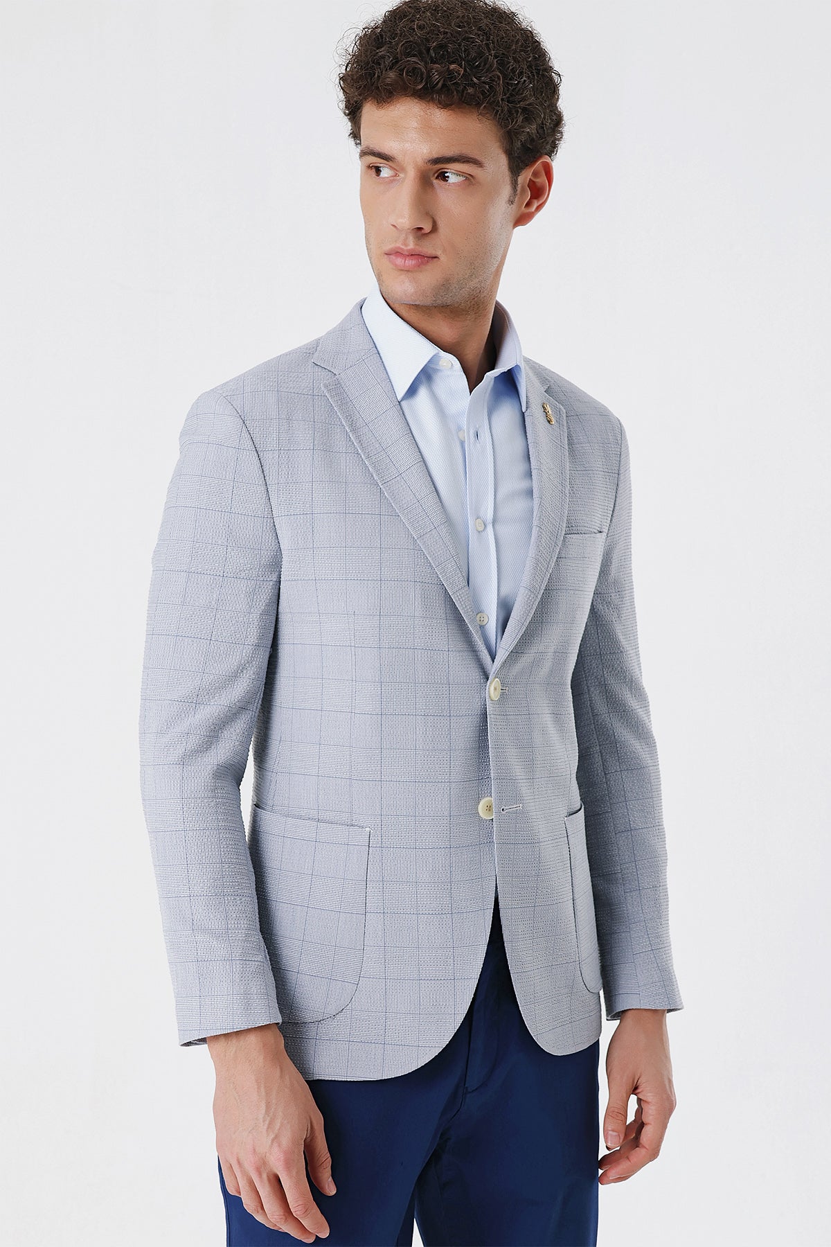 Slim-Fit Casual Blazer - Light Blue