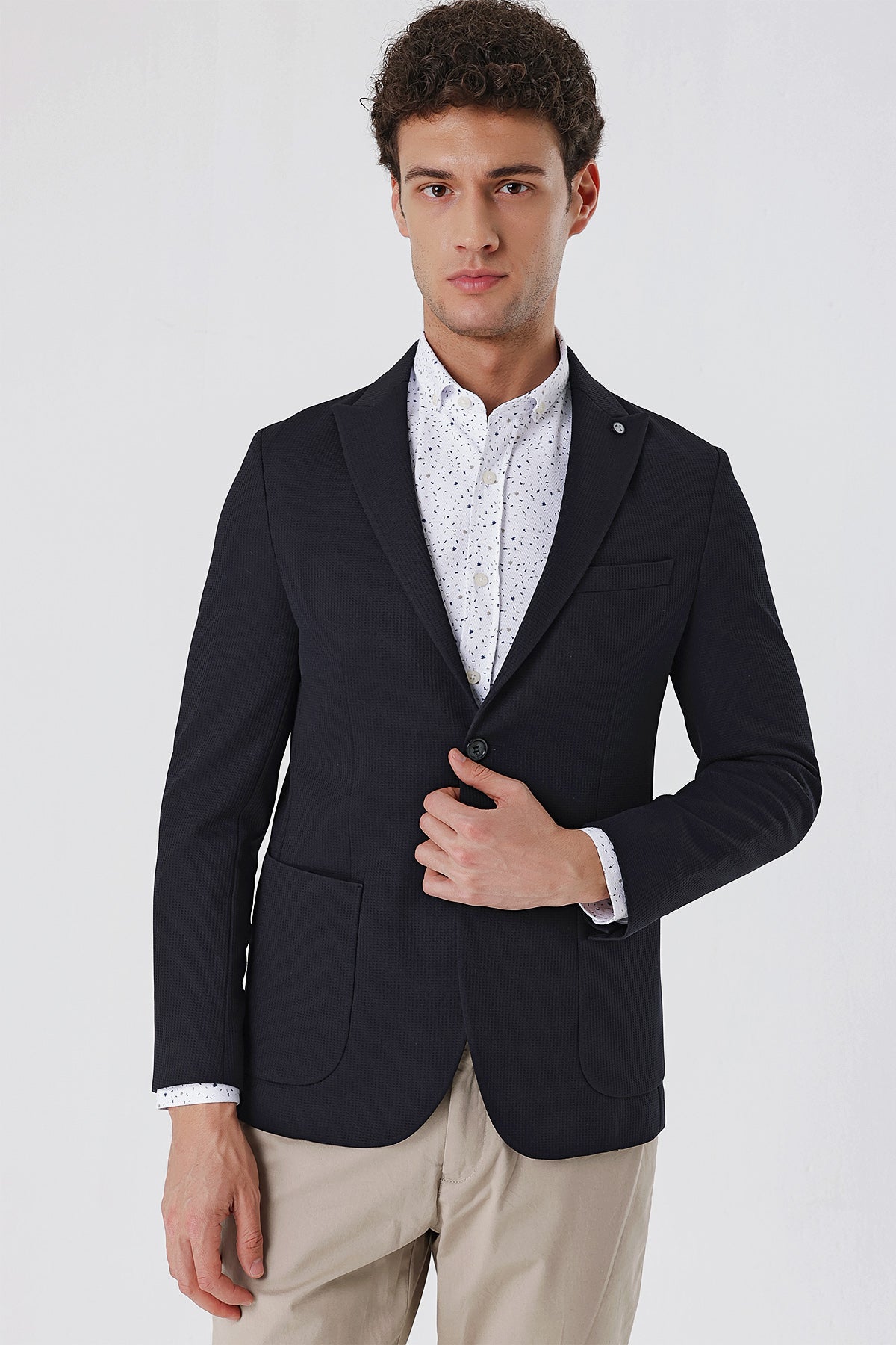 Slim-Fit Casual Blazer - Dark Navy