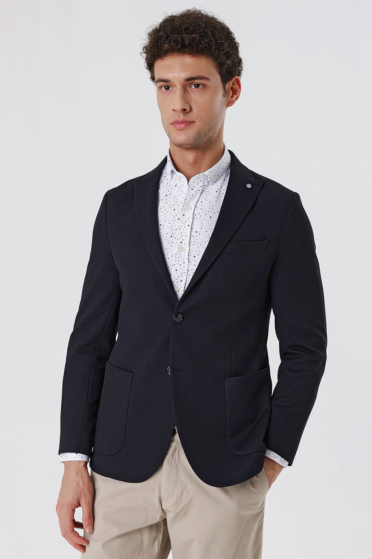 Slim-Fit Casual Blazer - Dark Navy