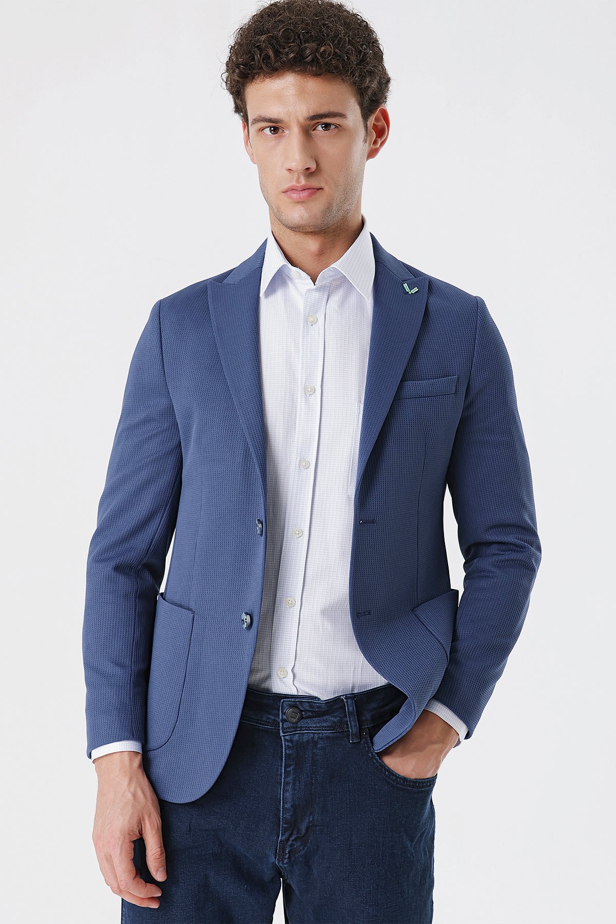 Slim-Fit Casual Blazer - Indigo Blue