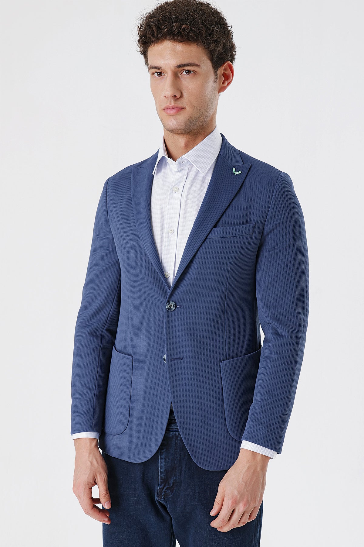 Slim-Fit Casual Blazer - Indigo Blue