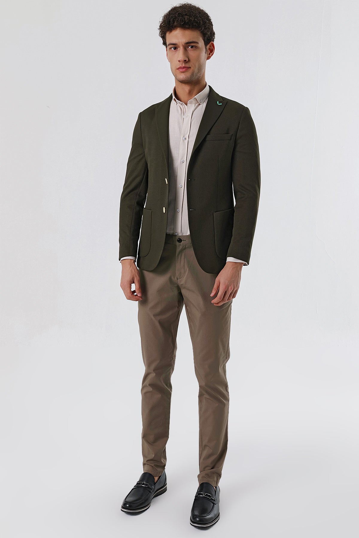 Slim-Fit Casual Blazer - Dark Khaki